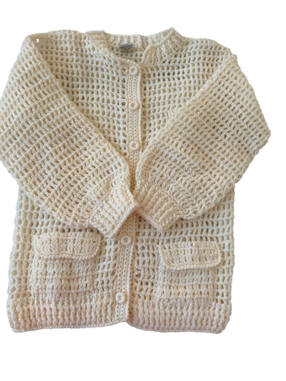 San Angelo Womens Crewneck Knit Cardigan Sweater Size S Acrylic Cream Vintage